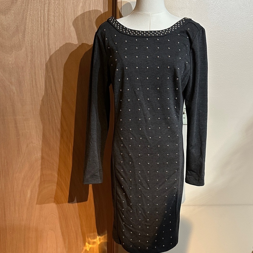 Beige by ECI charcoal Long Sleeve Studded Dress